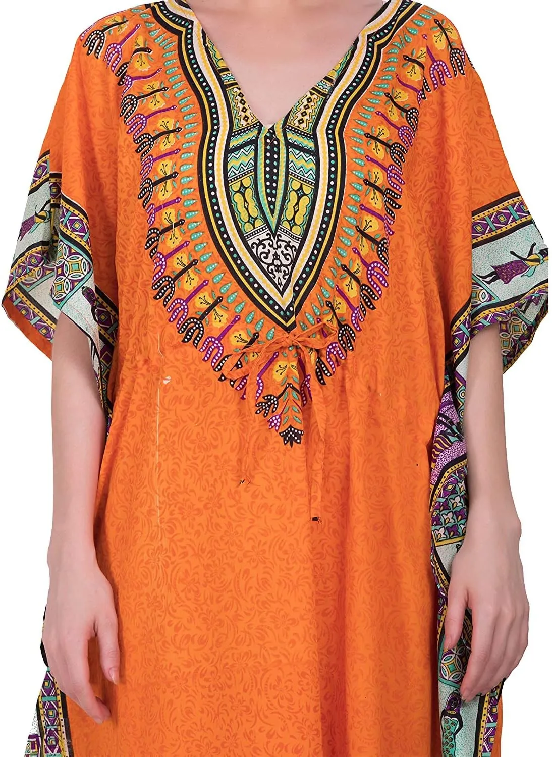 African Print Women Kaftan Dress Tunic Long Maxi Plus Size Polyester Print Caftan Gown Beach Party Casual Kimono Nightdress