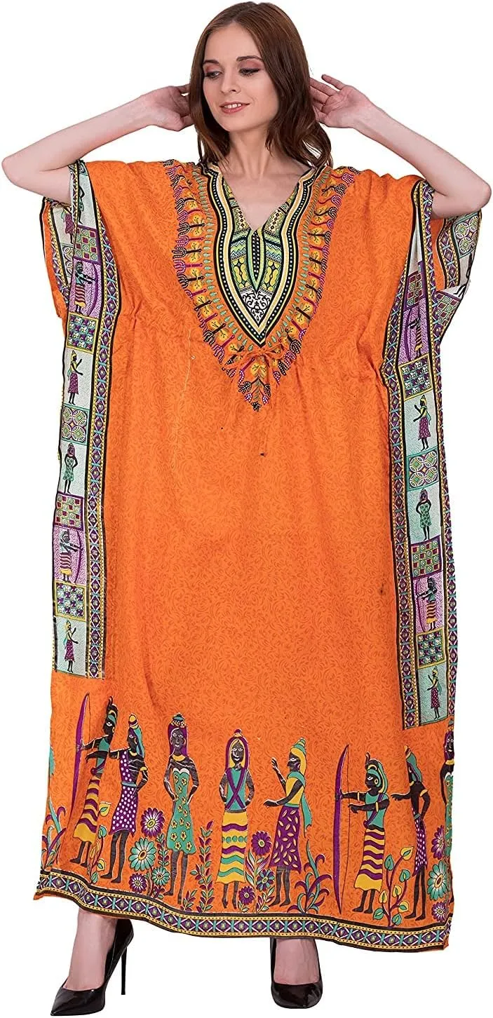 African Print Women Kaftan Dress Tunic Long Maxi Plus Size Polyester Print Caftan Gown Beach Party Casual Kimono Nightdress