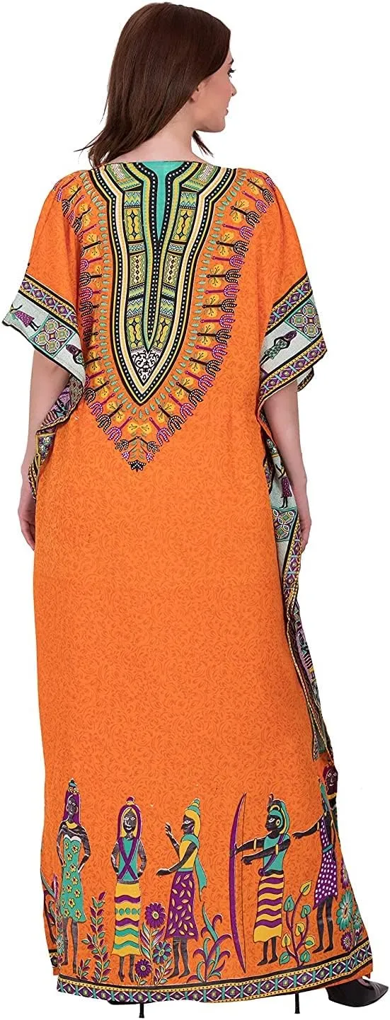African Print Women Kaftan Dress Tunic Long Maxi Plus Size Polyester Print Caftan Gown Beach Party Casual Kimono Nightdress