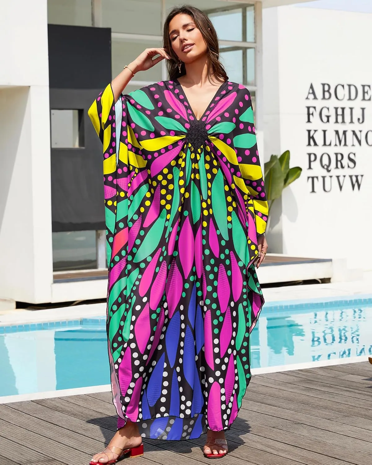 Bsubseach Kaftan Dresses for Women Plus Size Bathing Suit Cover Up V Neck Long Beach Caftan Dress