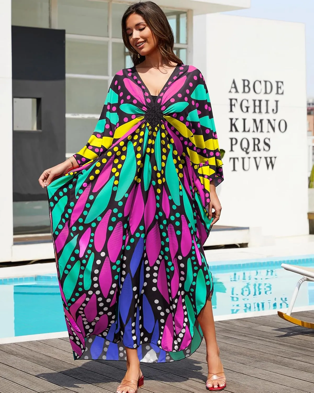Bsubseach Kaftan Dresses for Women Plus Size Bathing Suit Cover Up V Neck Long Beach Caftan Dress