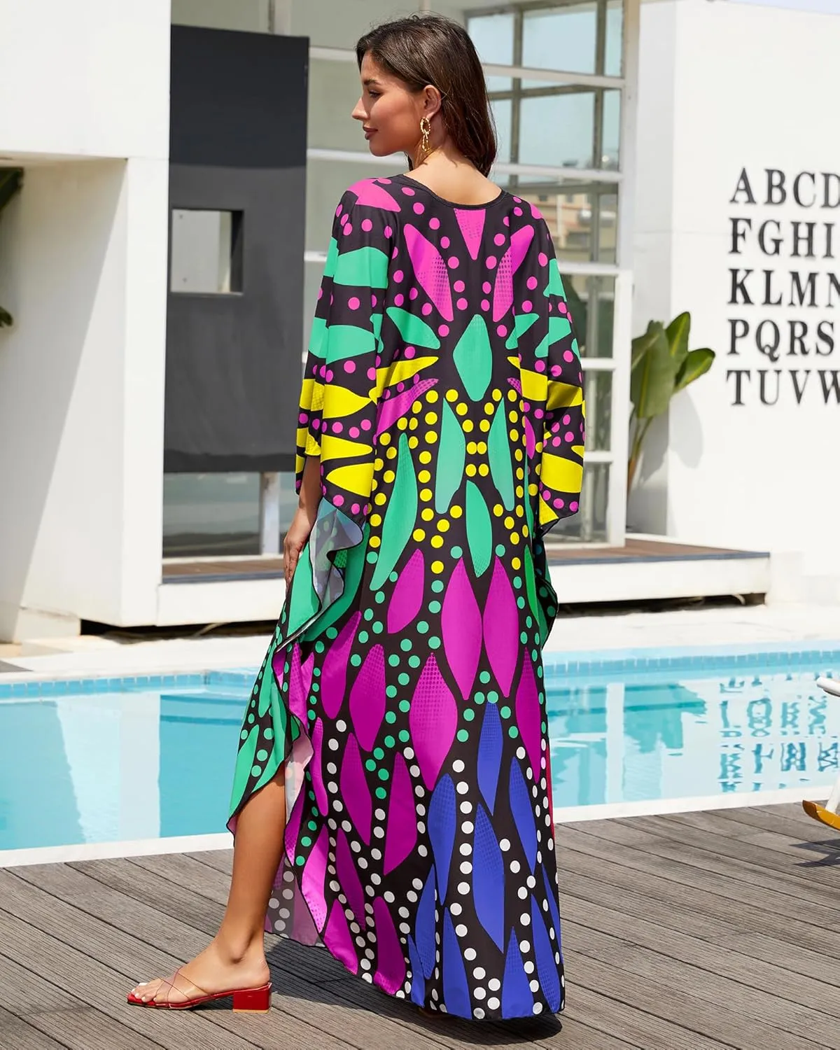 Bsubseach Kaftan Dresses for Women Plus Size Bathing Suit Cover Up V Neck Long Beach Caftan Dress