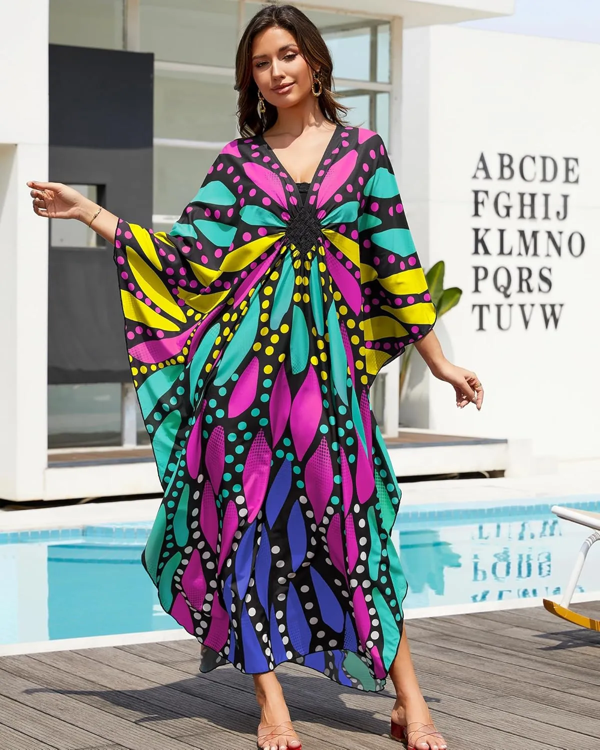 Bsubseach Kaftan Dresses for Women Plus Size Bathing Suit Cover Up V Neck Long Beach Caftan Dress