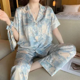 Casual Loose Top  Pajamas Set Short Sleeve Pajama Top & Pant for Women