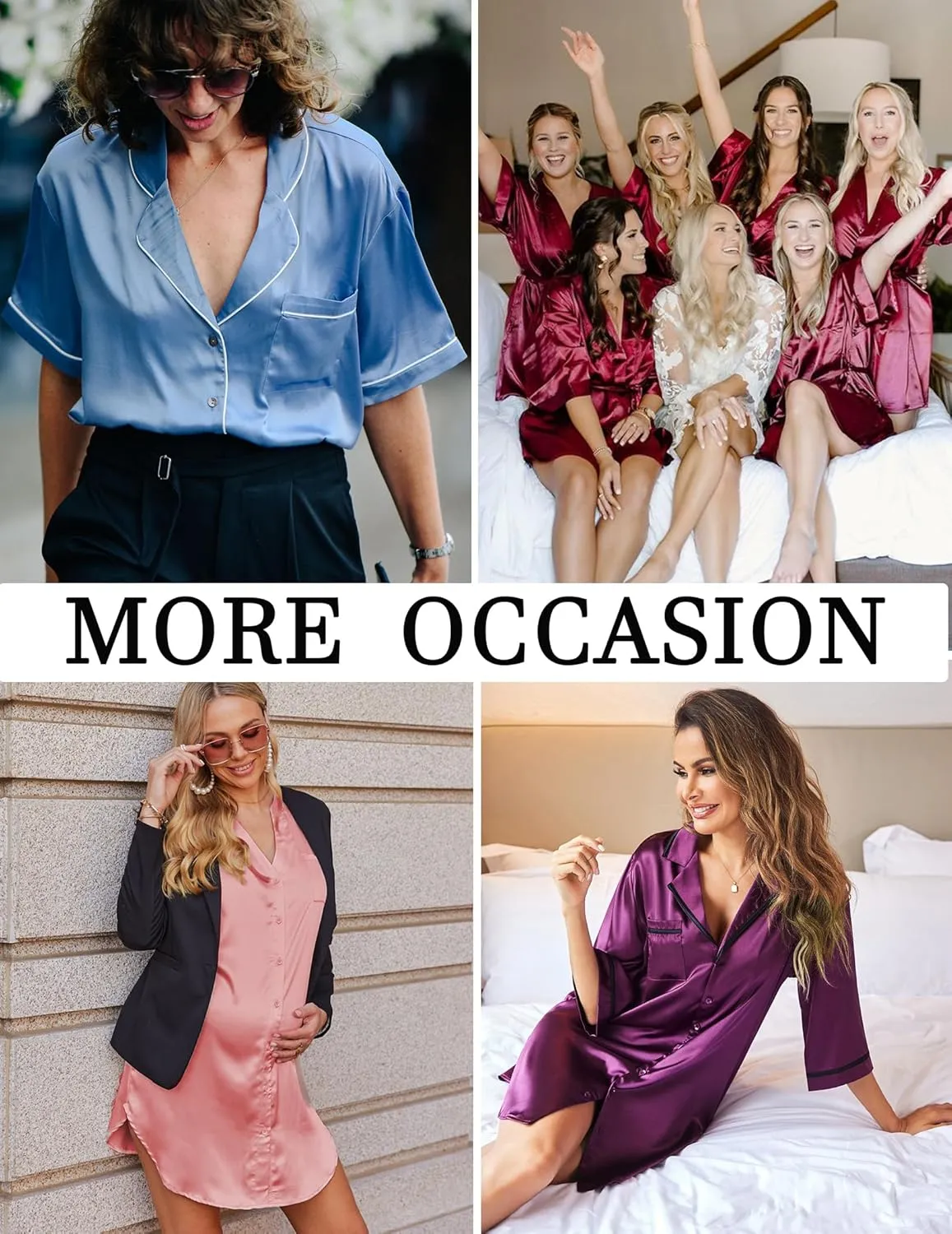 Ekouaer Women's Nightgown Silk Sleep Shirt Satin Button Down Nightshirt 3/4 Sleeve Notch Collar Sleepwear S-XXL