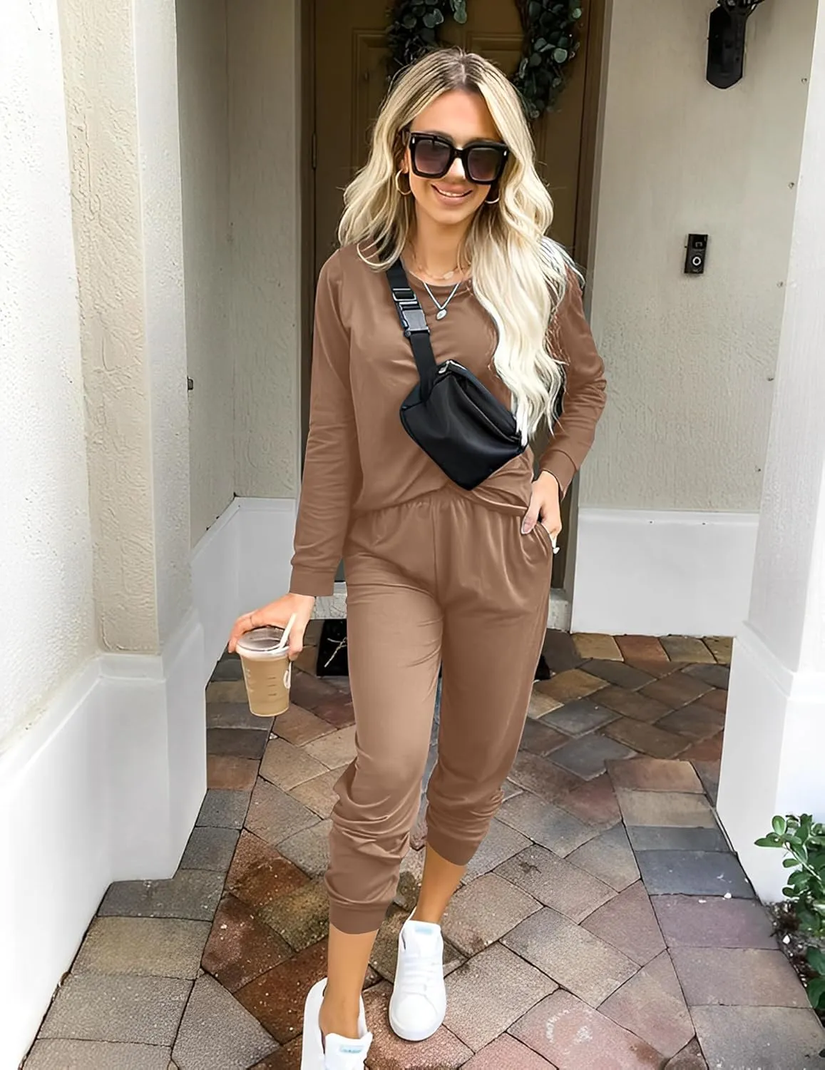 Ekouaer Women's Pajama Sets Casual 2Pcs Sleepwear Long Sleeve Pullover Tops Long Joggers Pants with Pockets