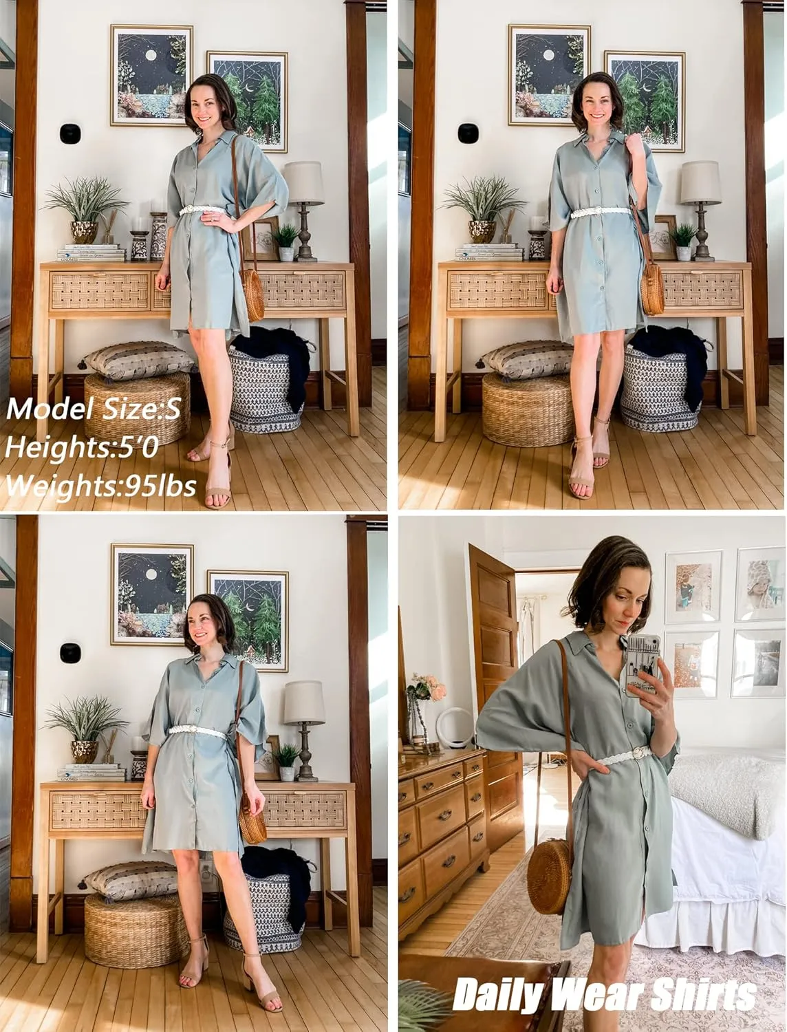 Ekouaer Women's Swimsuit Cover Up 3/4 Sleeve Beachwear Bikini Coverups Button Down Oversized Cover Up Shirt S-3XL
