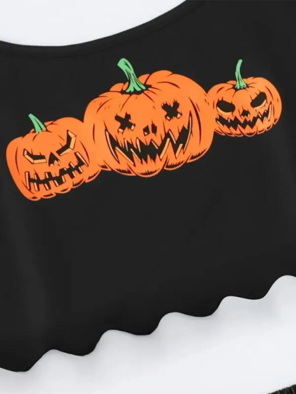Halloween Theme Print Galore Crop Top Shorts Pajama Set