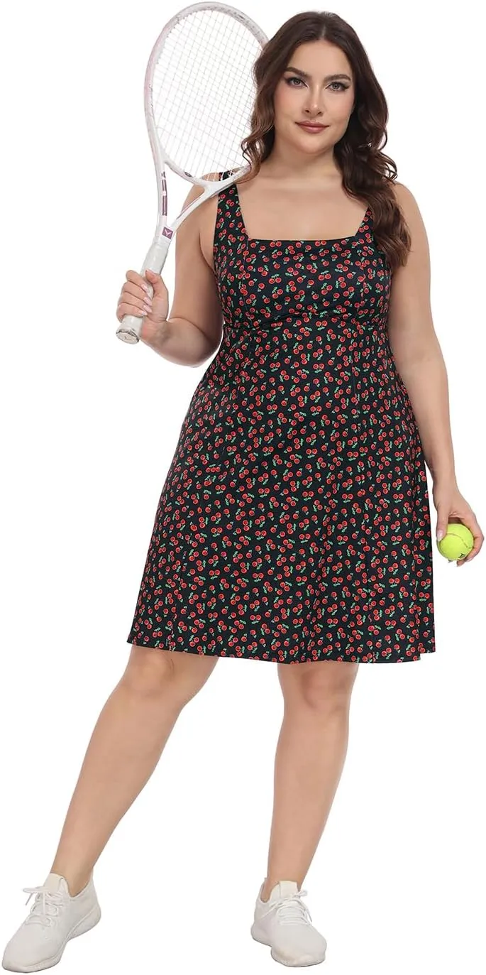 HDE Womens Plus Size Tennis Athletic Workout Dress with Built-in Shorts & Bra