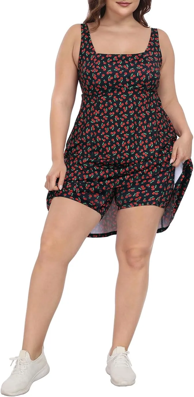 HDE Womens Plus Size Tennis Athletic Workout Dress with Built-in Shorts & Bra