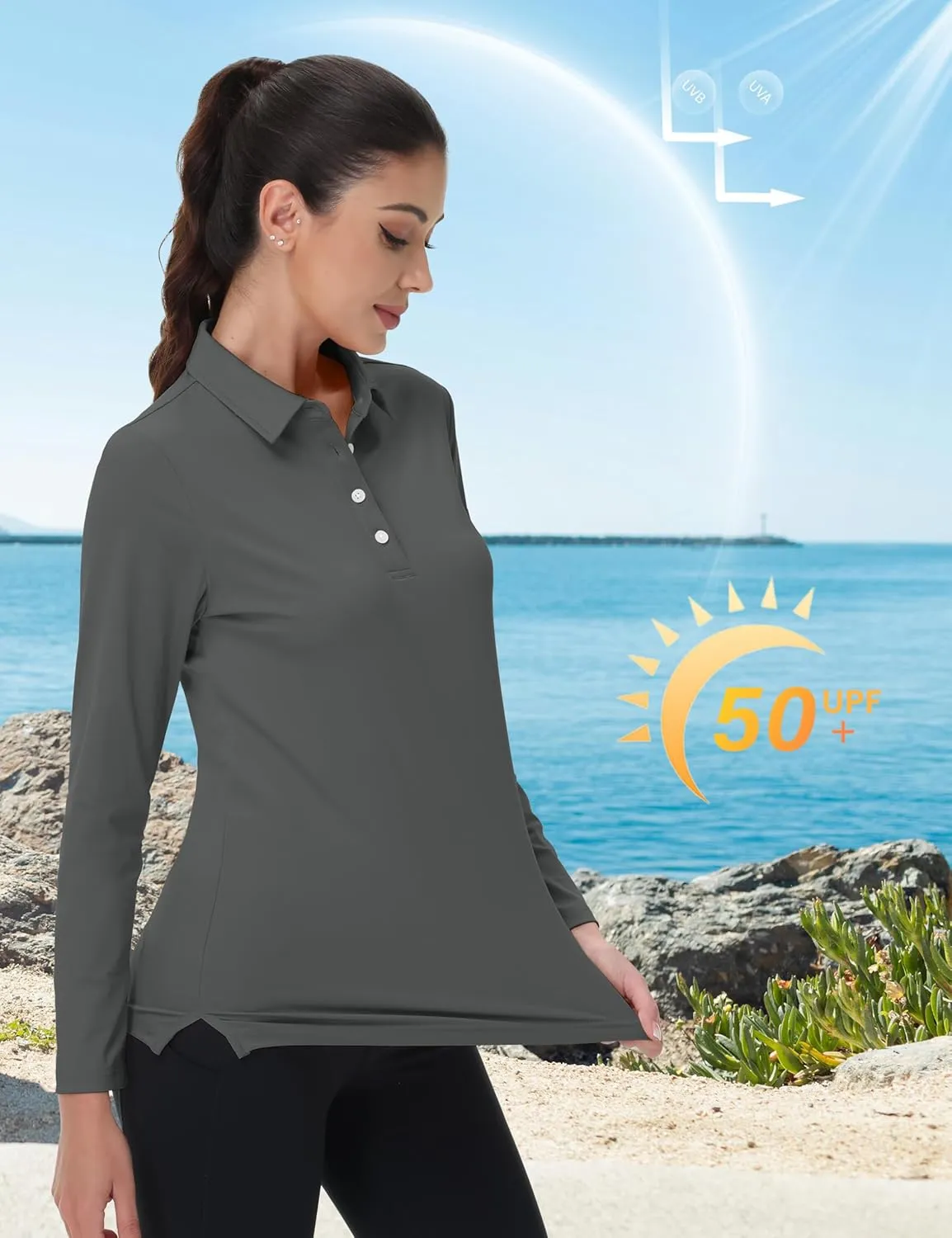 MAGCOMSEN Women's Polo Shirts Long Sleeve Golf T Shirt Quick Dry UPF 50  Sun Protection Lightweight Athletic Tennis Shirts