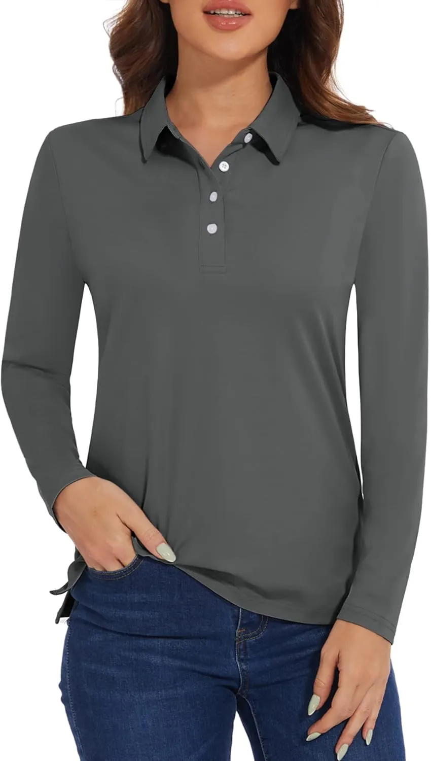 MAGCOMSEN Women's Polo Shirts Long Sleeve Golf T Shirt Quick Dry UPF 50  Sun Protection Lightweight Athletic Tennis Shirts