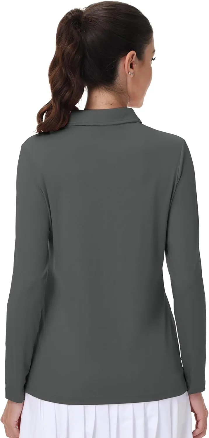 MAGCOMSEN Women's Polo Shirts Long Sleeve Golf T Shirt Quick Dry UPF 50  Sun Protection Lightweight Athletic Tennis Shirts
