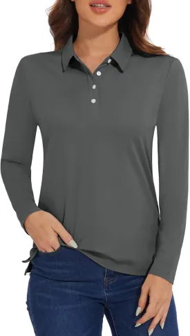 MAGCOMSEN Women's Polo Shirts Long Sleeve Golf T Shirt Quick Dry UPF 50  Sun Protection Lightweight Athletic Tennis Shirts