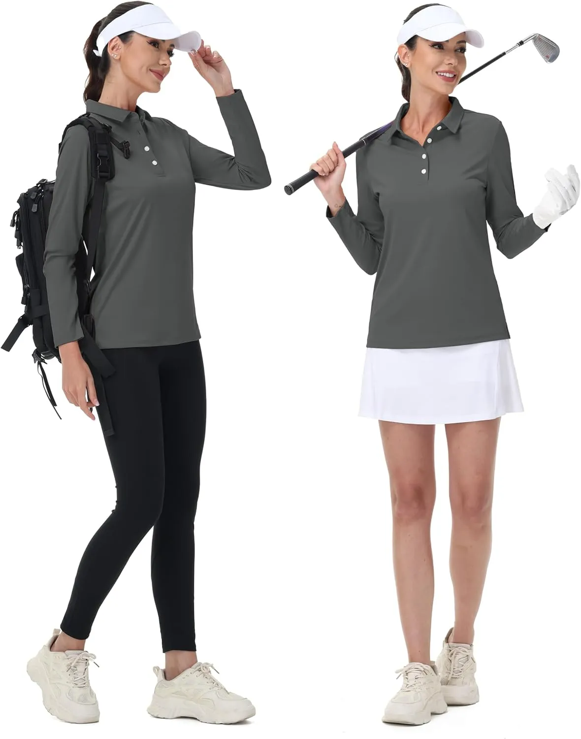 MAGCOMSEN Women's Polo Shirts Long Sleeve Golf T Shirt Quick Dry UPF 50  Sun Protection Lightweight Athletic Tennis Shirts