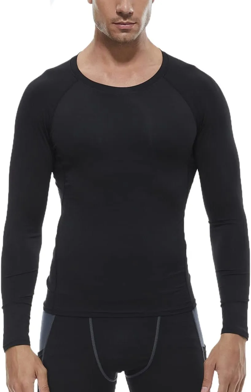 Men's Compression Shirts Long Sleeve Athletic T Shirt Workout Cool Dry Running Tops Gym Undershirts Baselayers 1/2 Pack