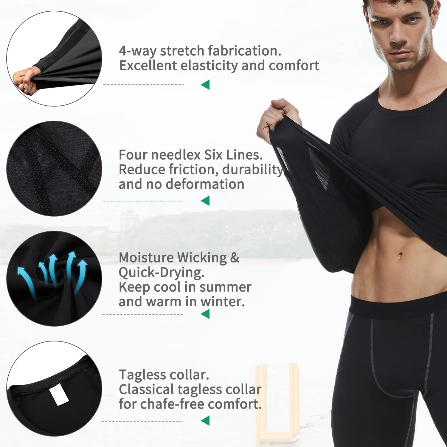 Men's Compression Shirts Long Sleeve Athletic T Shirt Workout Cool Dry Running Tops Gym Undershirts Baselayers 1/2 Pack