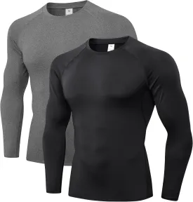 Men's Compression Shirts Long Sleeve Athletic T Shirt Workout Cool Dry Running Tops Gym Undershirts Baselayers 1/2 Pack