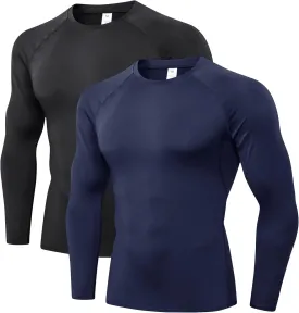 Men's Compression Shirts Long Sleeve Athletic T Shirt Workout Cool Dry Running Tops Gym Undershirts Baselayers 1/2 Pack