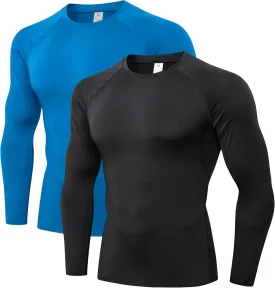 Men's Compression Shirts Long Sleeve Athletic T Shirt Workout Cool Dry Running Tops Gym Undershirts Baselayers 1/2 Pack