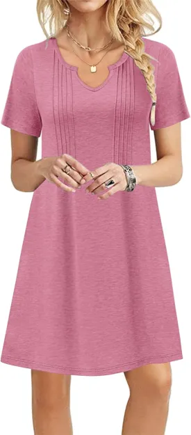 MOLERANI Women's Summer Dress 2025 Casual T-Shirt Pleated Short Sleeve Beach Sundress Travel Vacation Outfit