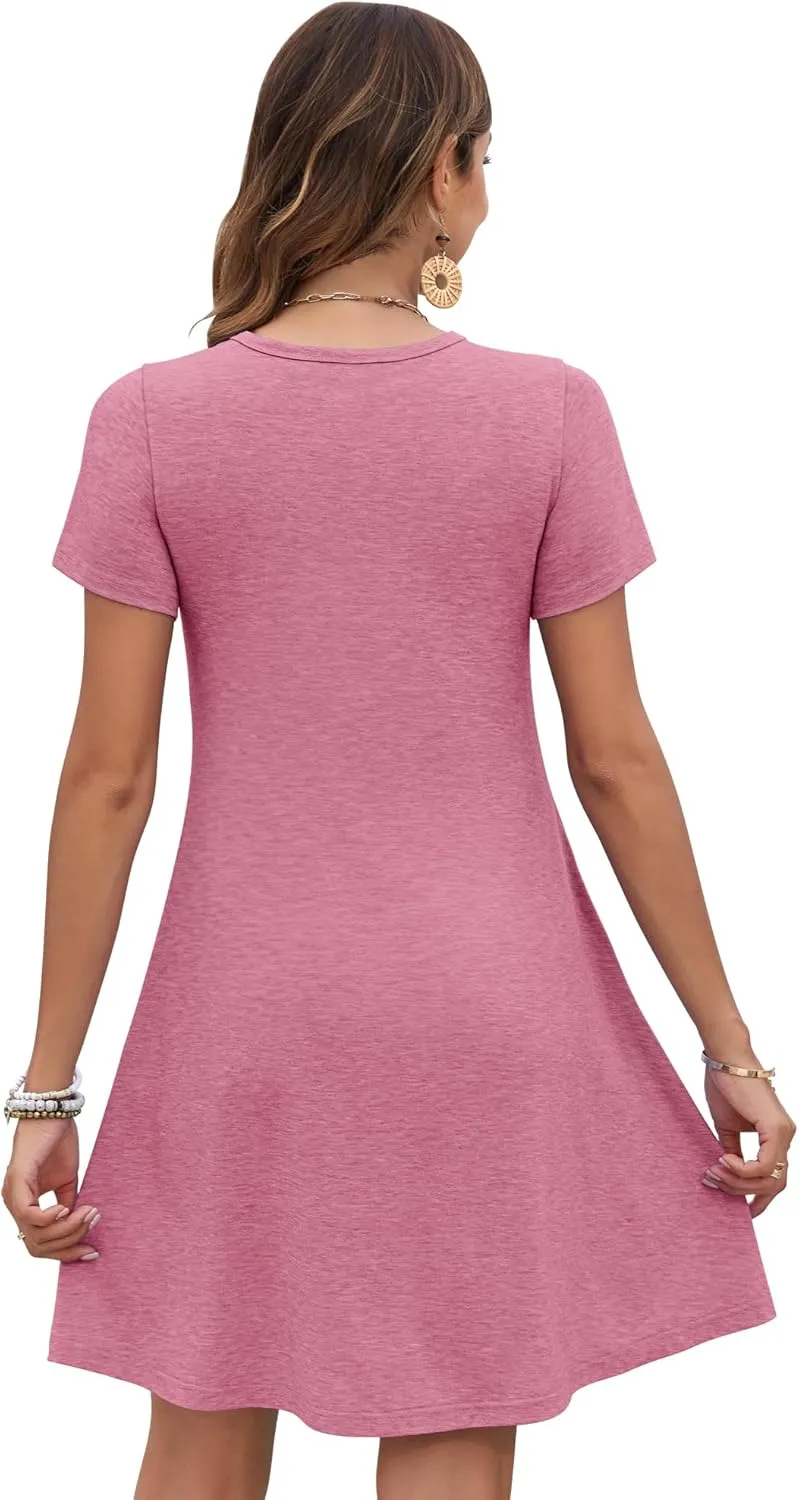MOLERANI Women's Summer Dress 2025 Casual T-Shirt Pleated Short Sleeve Beach Sundress Travel Vacation Outfit