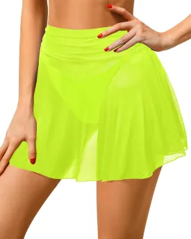 Pinup Fashion Sheer Mesh Skirt Women - Swim Mini High Waisted See Through Bikini Cover Up Skirts