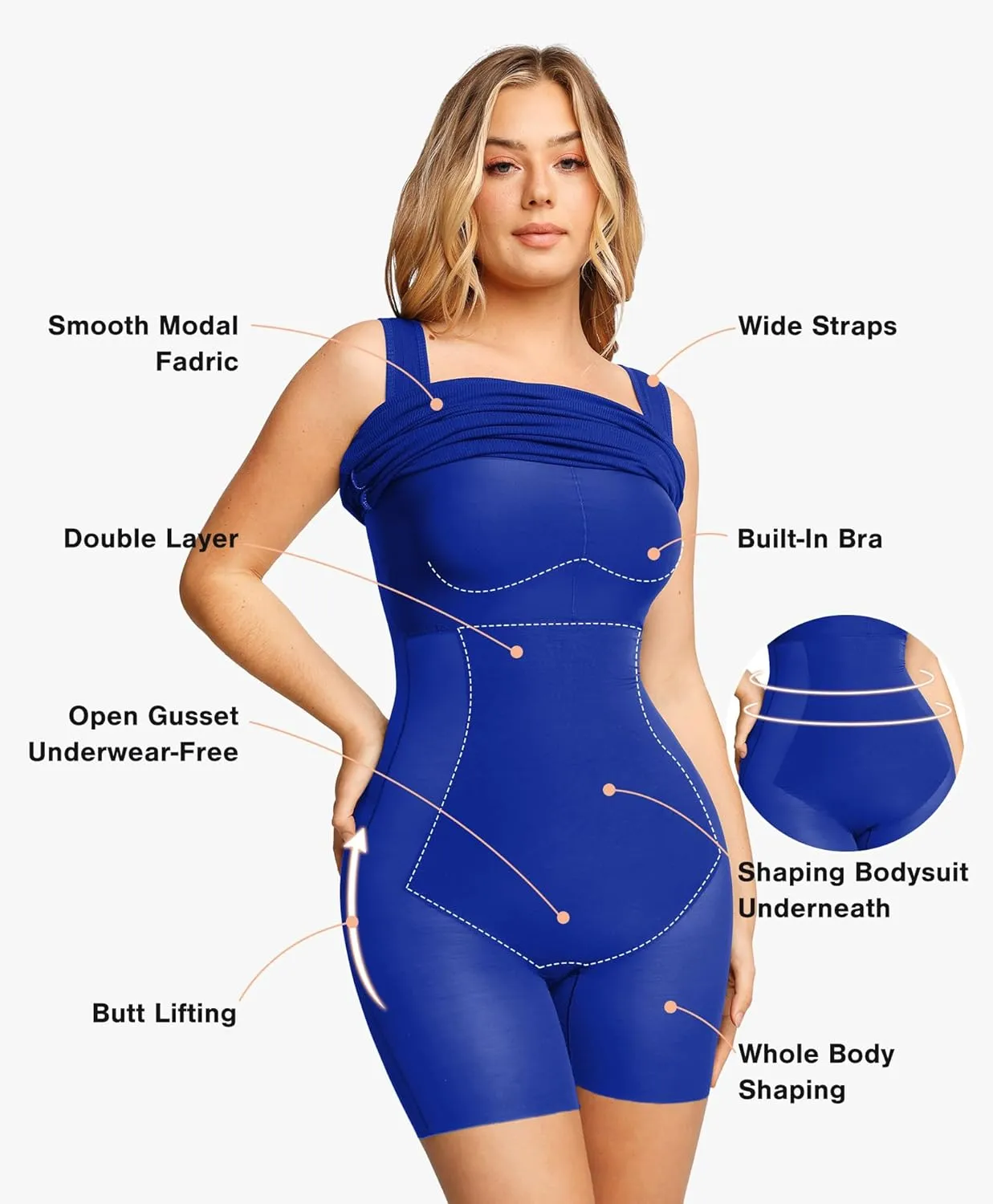 Popilush Cocktail Dresses for Women Built in Shapewear Bra 8 in 1 Square Neck Mini Slit Bodycon Summer Dress
