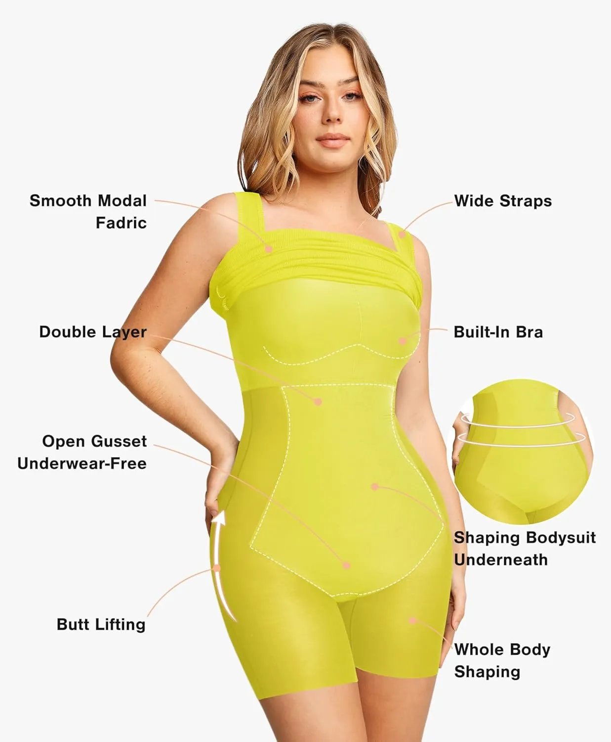 Popilush Cocktail Dresses for Women Built in Shapewear Bra 8 in 1 Square Neck Mini Slit Bodycon Summer Dress