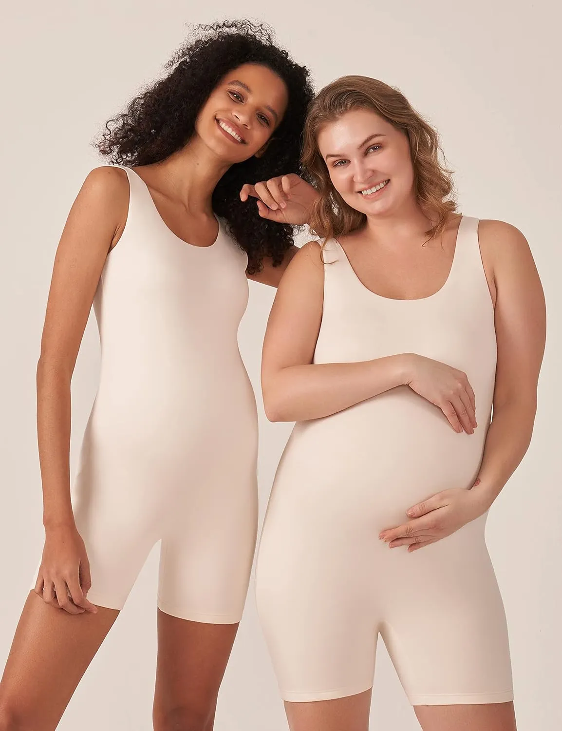 POSHDIVAH Women's Maternity Bodysuit Pregnancy Shapewear Double Lined Sleeveless Tank Top Shorts Romper Jumpsuit