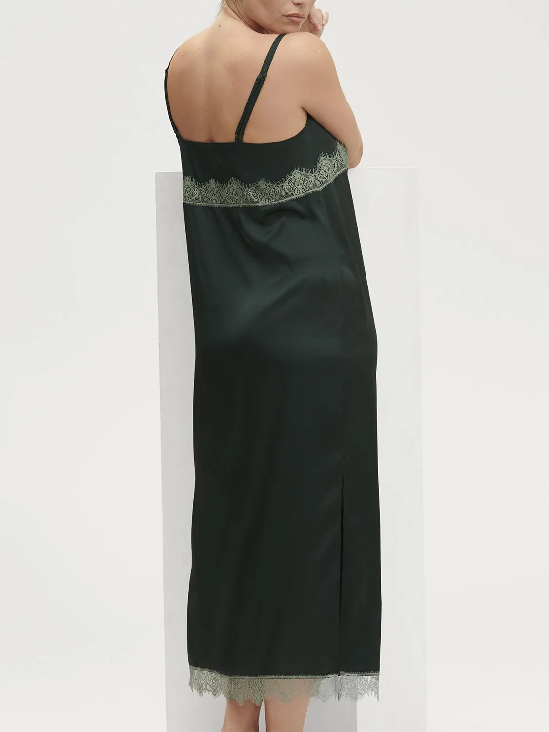 Satin Secrets Long Nightdress - Kolsaï Green