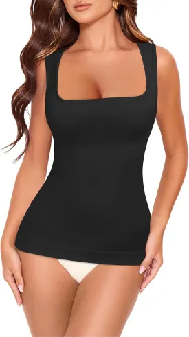 Shapewear Tummy Control Tank Top Compression Tanks for Women Square Neck Seamless Body Shaper Camisole Cami Tops