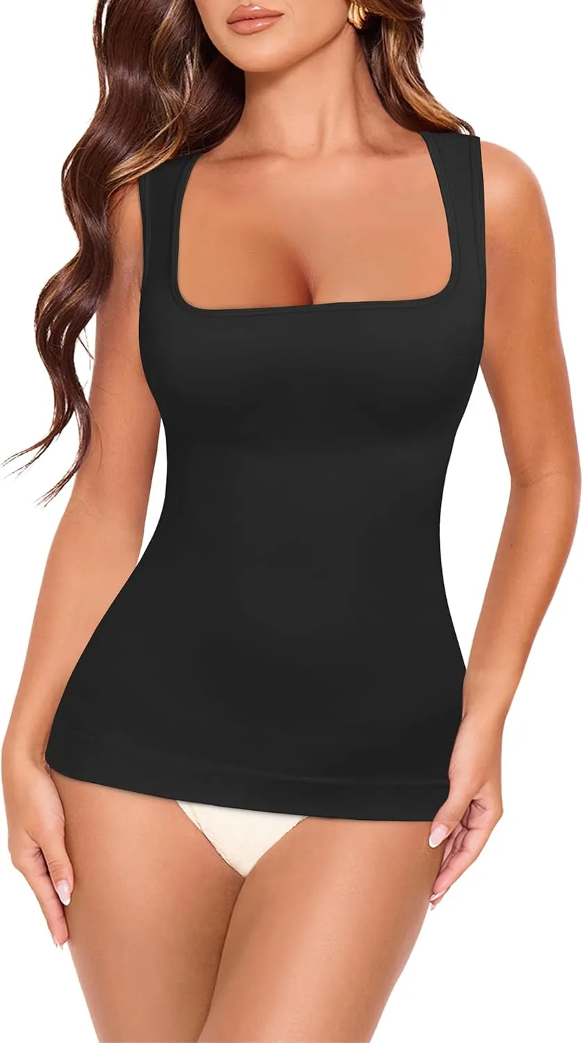 Shapewear Tummy Control Tank Top Compression Tanks for Women Square Neck Seamless Body Shaper Camisole Cami Tops