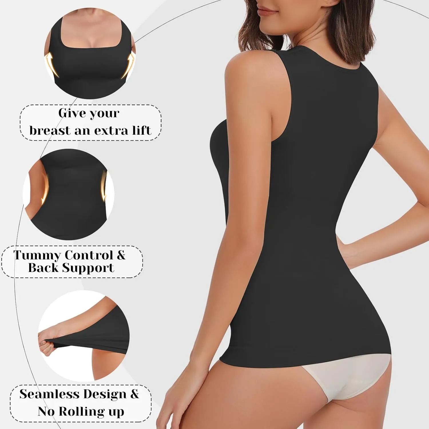 Shapewear Tummy Control Tank Top Compression Tanks for Women Square Neck Seamless Body Shaper Camisole Cami Tops