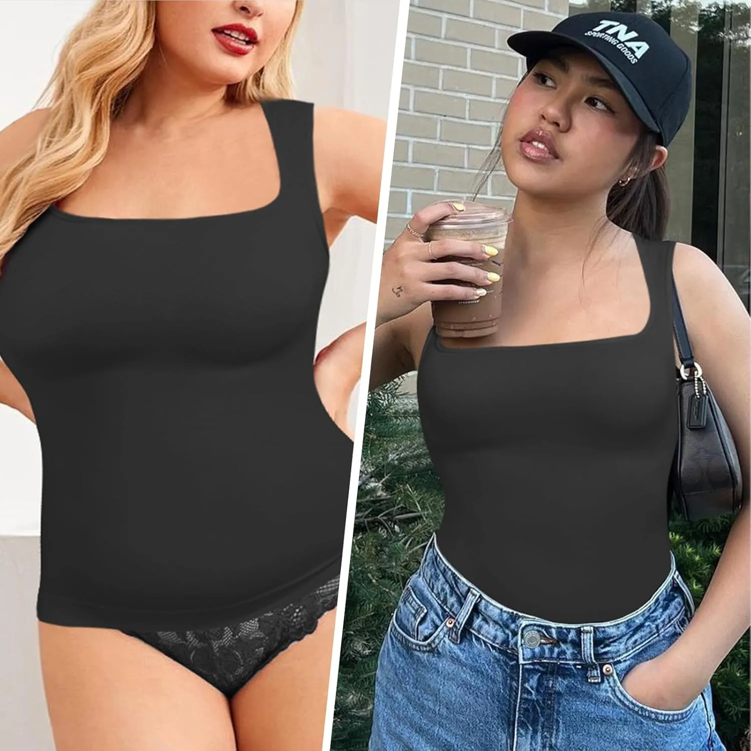Shapewear Tummy Control Tank Top Compression Tanks for Women Square Neck Seamless Body Shaper Camisole Cami Tops