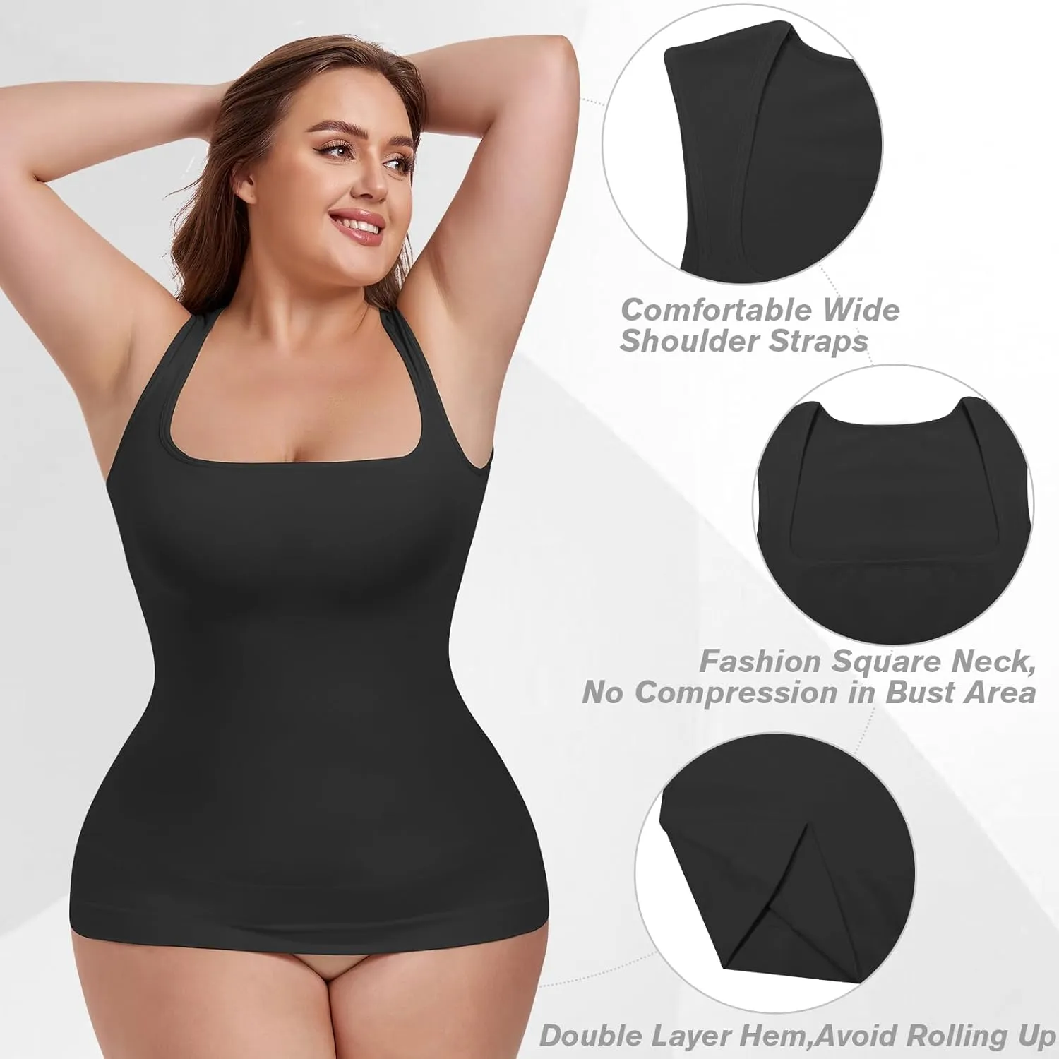 Shapewear Tummy Control Tank Top Compression Tanks for Women Square Neck Seamless Body Shaper Camisole Cami Tops
