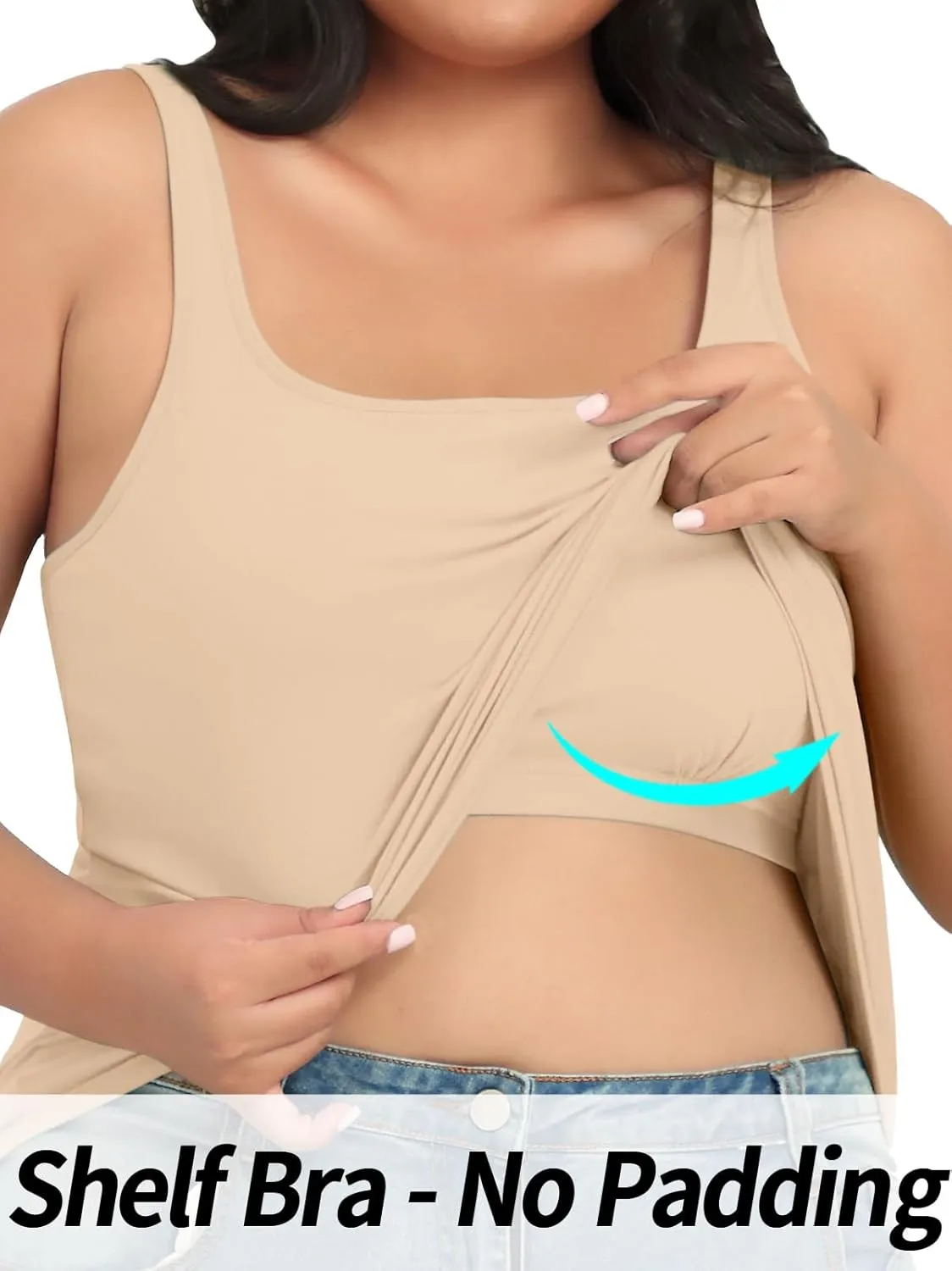 V FOR CITY Plus Size Tank Top for Women with Shelf Bra Adjustable Wide Strap Camisole Summer Basic Cotton Udershirts 1X-5X