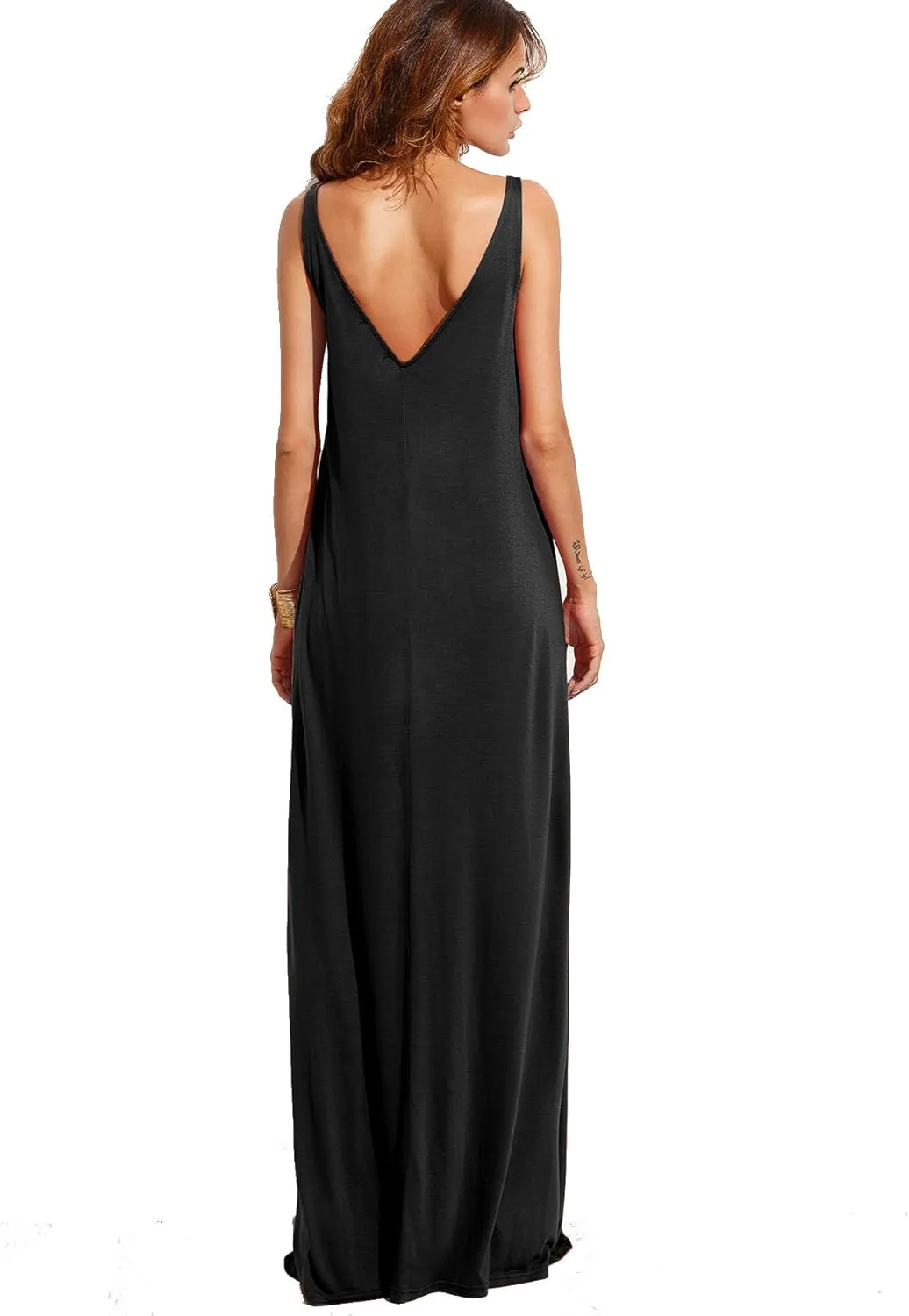 Verdusa Women's Casual Sleeveless Deep V Neck Summer Beach Maxi Long Dress