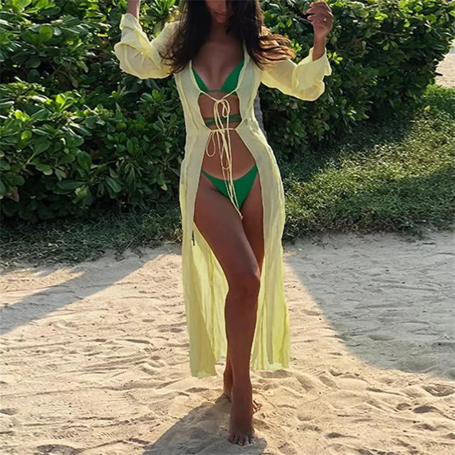 Women Y2k See Through Sheer Mesh Maxi Dress Vintage High Split Bikini Cover Up Dress Aesthetic Bathing Long Dress