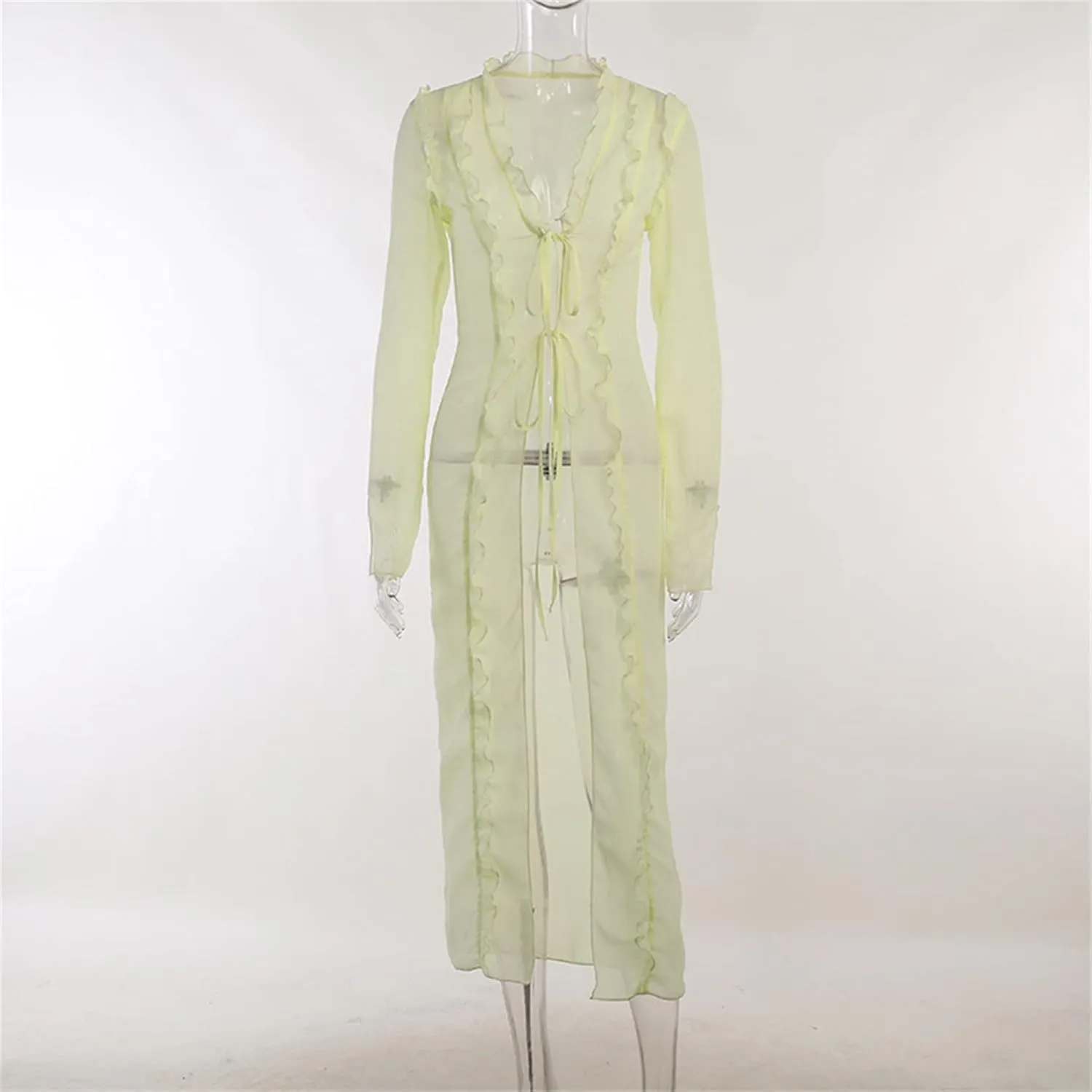 Women Y2k See Through Sheer Mesh Maxi Dress Vintage High Split Bikini Cover Up Dress Aesthetic Bathing Long Dress