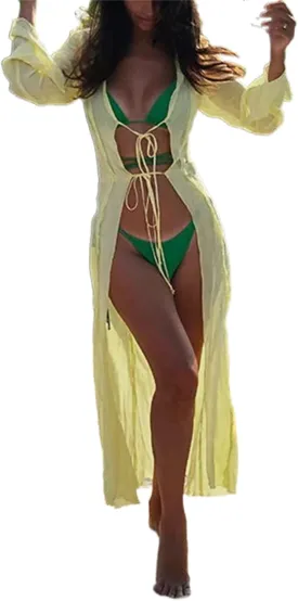 Women Y2k See Through Sheer Mesh Maxi Dress Vintage High Split Bikini Cover Up Dress Aesthetic Bathing Long Dress