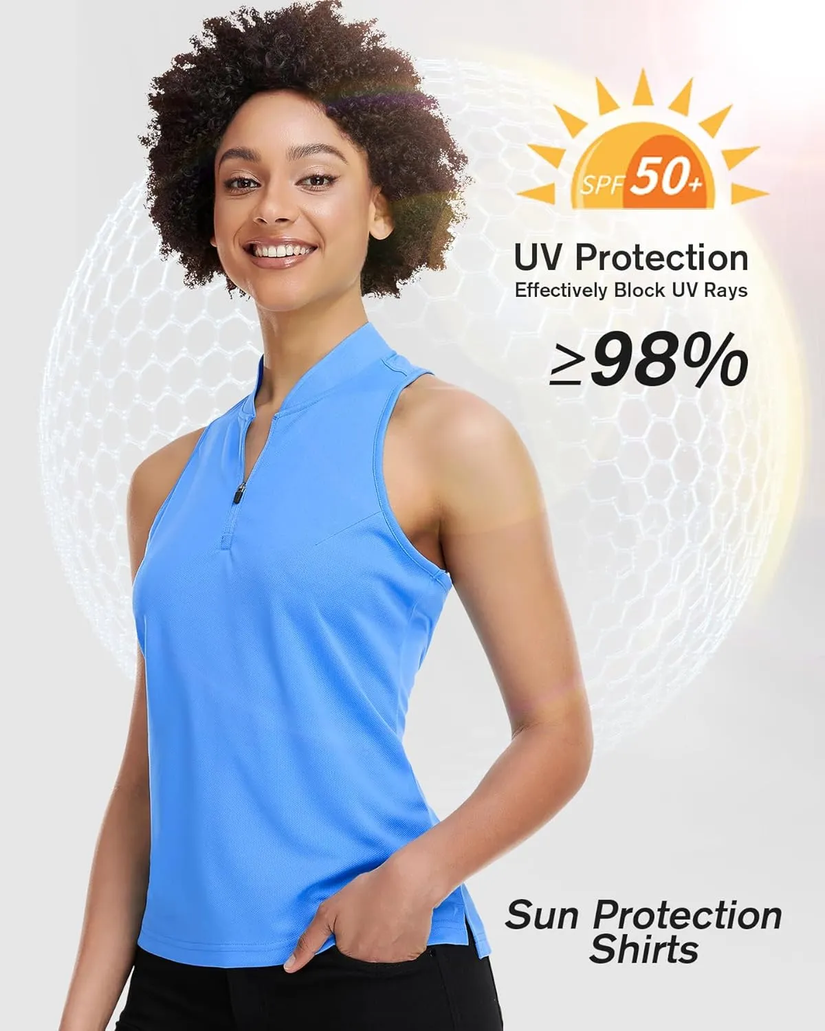 Women's Golf Shirt Sleeveless, V Neck Raceerback Polo Shirts Moisture Wicking, Quick Dry Ladies Tennis T Shirts