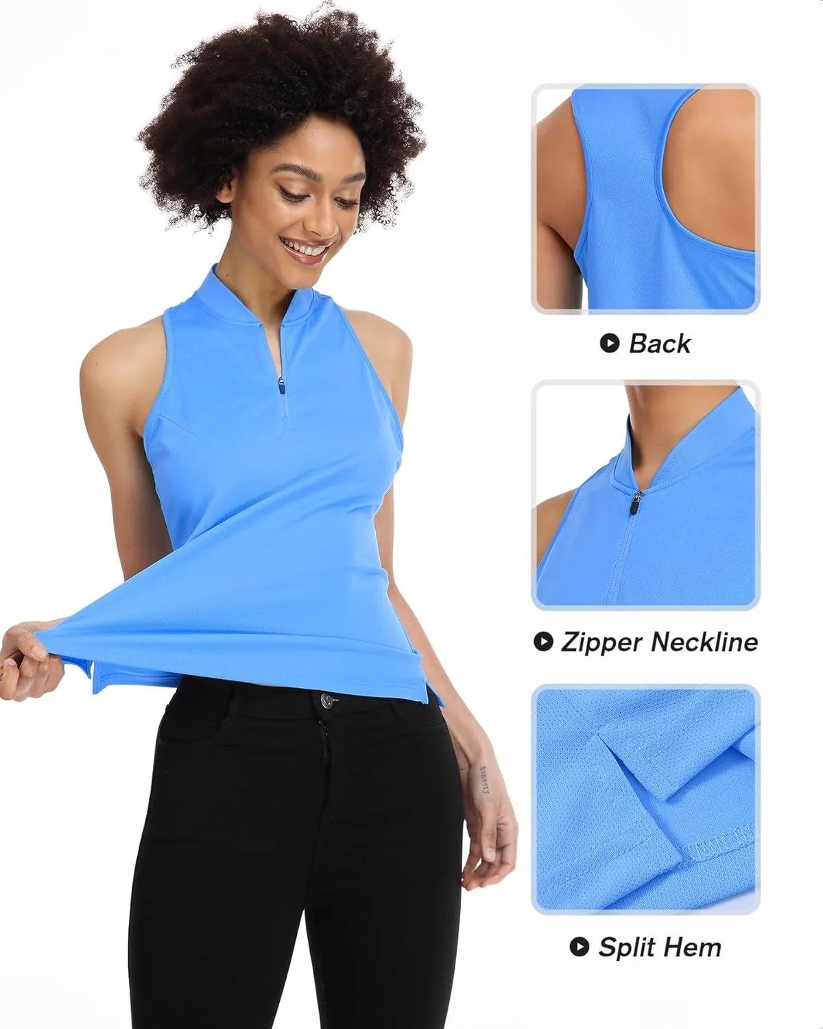 Women's Golf Shirt Sleeveless, V Neck Raceerback Polo Shirts Moisture Wicking, Quick Dry Ladies Tennis T Shirts