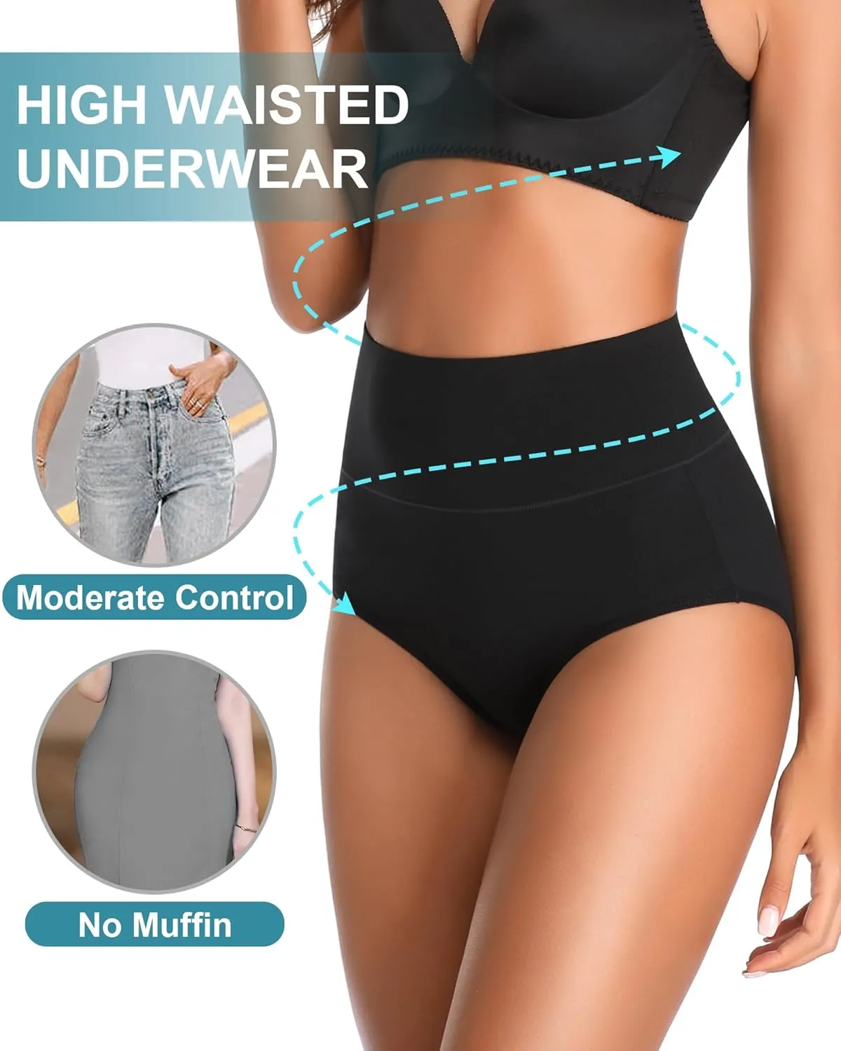 Womens Underwear Cotton High Waisted Panties Full Coverage Postpartum Briefs Soft Stretch Ladies Underpants Multi Pack