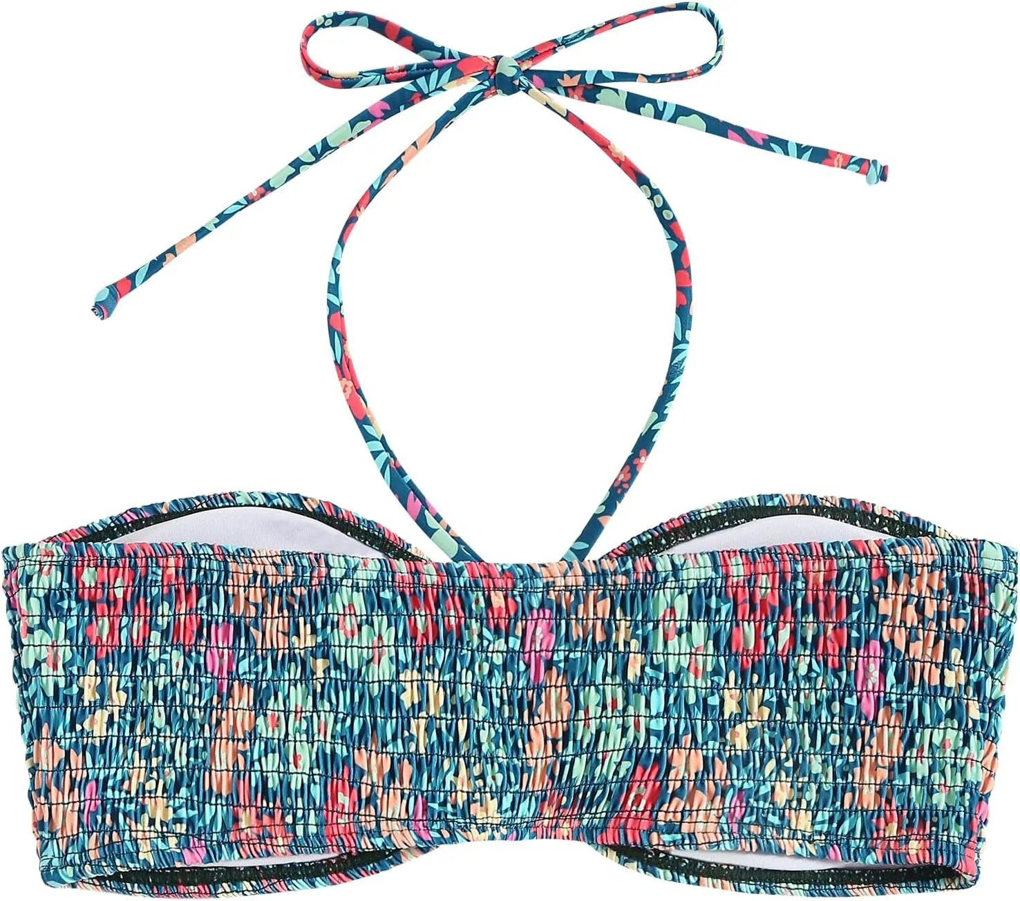 ZAFUL Women Halter Bandeau Bikini Tops Bathing Suit Tops Ditsy Floral Ruched Swimsuit Top Only